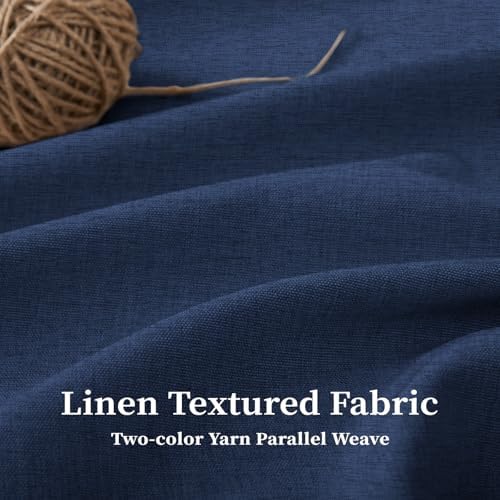 BTTN Extra Long Scalloped Linen Textured Shower Curtain, 72x96, Navy Blue