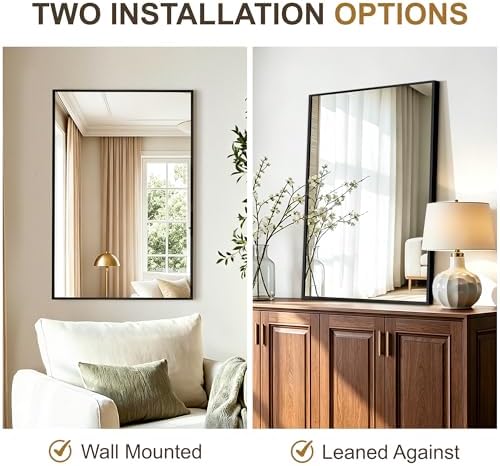 Rectangular Bathroom Mirror, 30"x20" Black Metal Framed Vanity Mirror