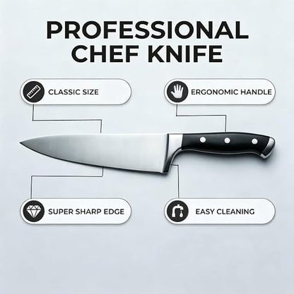 Classic 8 Inch High Carbon Steel Chef Knife, Triple Rivet Kitchen Knives with Ergonomic Handle, Ultra Sharp Cooking Knife for Meat, Vegetable and Fruit