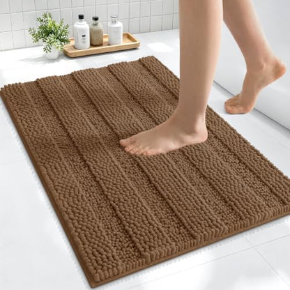 Smiry Thick Small Chenille Bathroom Rugs 24x16, Absorbent Bath Mat, Mocha