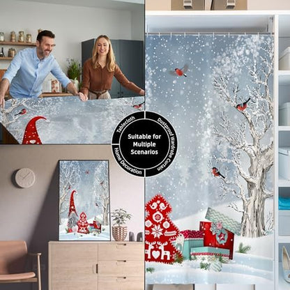 Winter Christmas Shower Curtain for Bathroom 72W*72H Inch Cute Gnome Cardinals Snowflake Snowy Bird Forest Holiday Decorations Bathtub Decor Waterproof Polyester Fabric Set
