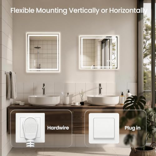 24"x30" LED Bathroom Mirror with Anti-Fog, Backlit & Front Lights, Memory