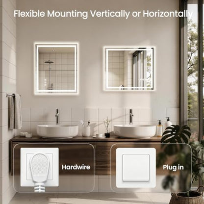 24"x30" LED Bathroom Mirror with Anti-Fog, Backlit & Front Lights, Memory