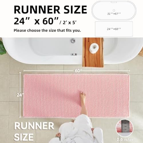 TYUU Waffle Runner Rug Bathroom, Long Cute Bath Mat 60x24 Light Peachy Pink