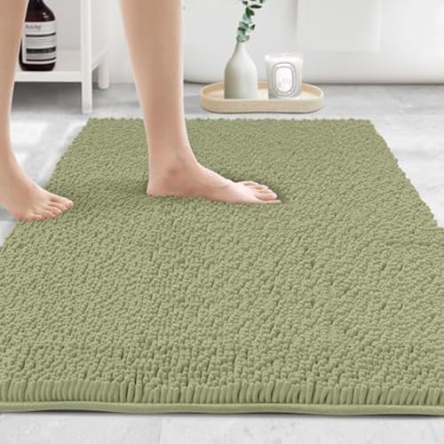 MAYSHINE Plush Shaggy Chenille Bath Mat | Extra Soft, Super Absorbent, Non-Slip Bathroom Rug | Fluffy Microfiber, Area Rug Sets for Bathroom Floor, Kitchen, Living Room | 59"x31" | Sage Green