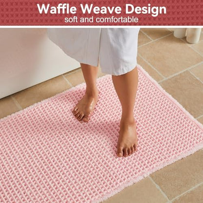 Triohero Waffle Bath Mat, Cute Bathroom Rugs, 20x30 Light Peachy Pink