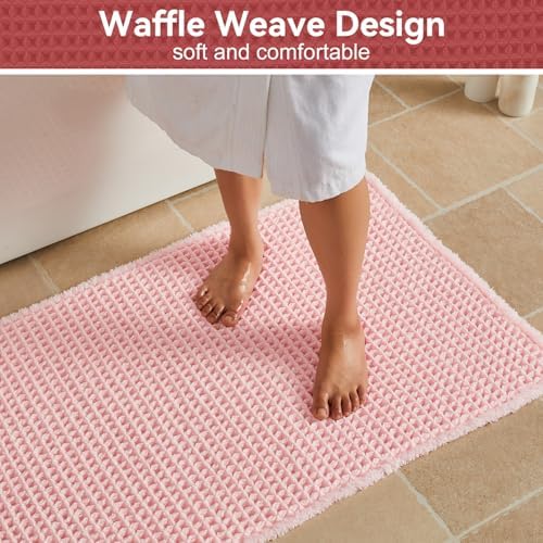 Triohero Waffle Runner Bath Mat - Long Bathroom Rugs Non Slip Washable, Ultra Soft Super Absorbent Quick Dry Boho Farmhouse Bathroom Decor, 24" x 72", Light Peachy Pink