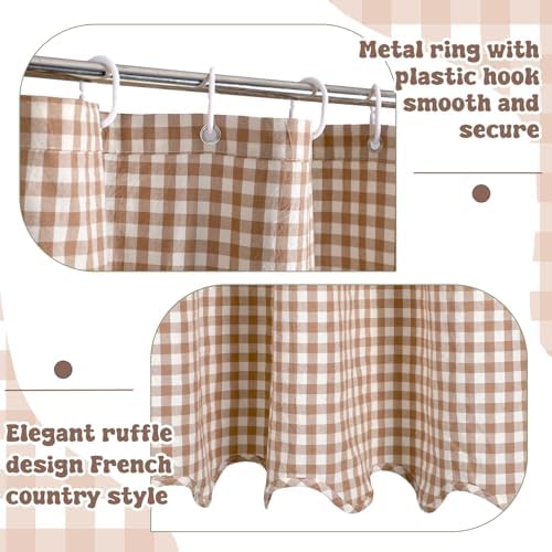 HunnmingRe Scalloped Gingham Shower Curtain Taupe