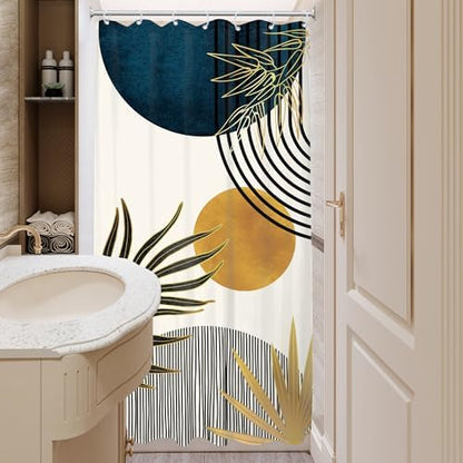 Stall Small Mid Century Blue Boho Abstract Bathroom Shower Curtain Set