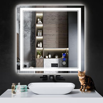 30"x30" LED Bathroom Mirror with Lights,Anti-Fog,3 Color Modes