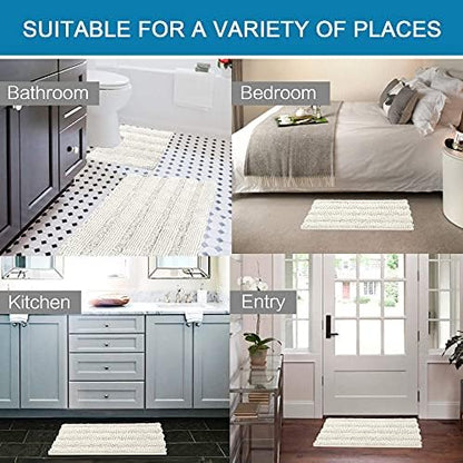 H.VERSAILTEX Bathroom Rugs Bath Rug Set 2 Piece Bathroom Contour Rug Toilet Mat Sets Non Slip Contour Bath Rug Ultra Thick Water Absorbent Striped Bath Mats Washable(36" x 24" Plus 20" x 24" U, Cream)