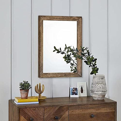 AAZZKANG Rustic Wood Mirror Rectangle Decorative Wall Mirrors with Frame