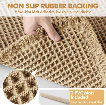 MIULEE Set of 2 Waffle Bathroom Rugs Boho Bath Mat Brown 17x24 Inch