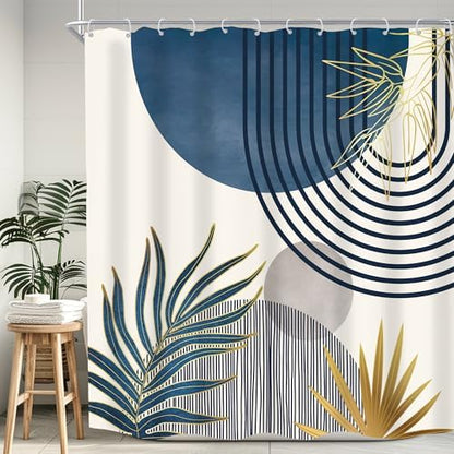 Mid Century Boho Abstract Modern Sun Minimalist Bathroom Shower Curtain Set