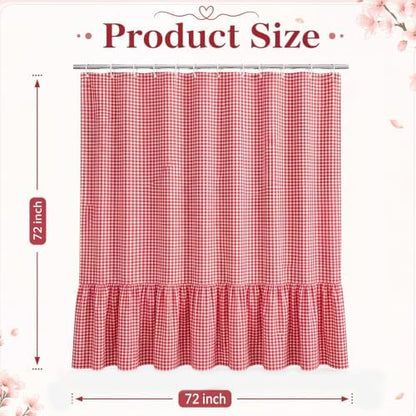 HunnmingRe Ruffle Hem Gingham Shower Curtain Red