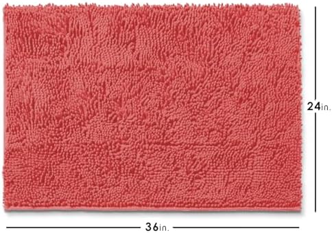 Hearth & Harbor Bathroom Rugs, Chenille Bath Mat - Machine Washable Bath Mats for Bathroom Non-Slip Backing Rubber, Quick Dry Bathroom Mat - Rose 24x36