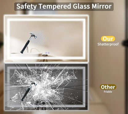 36"x60" LED Bathroom Mirror with Lights, Anti-Fog, Backlit + Front Lit, Dimmable, Led Vanity Mirror for Wall, 3 Colors, Memory Function, Shatter-Proof Tempered Glass
