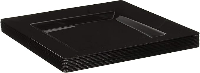 Party Essentials 10-Count Hard Plastic 9.5" Classic Square Lunch/Dinner Plates, Black