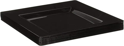 Party Essentials 10-Count Hard Plastic 9.5" Classic Square Lunch/Dinner Plates, Black