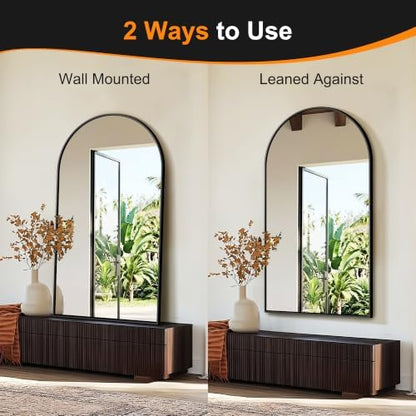 Delma Arched Bathroom Mirror, Black, 55"x30"