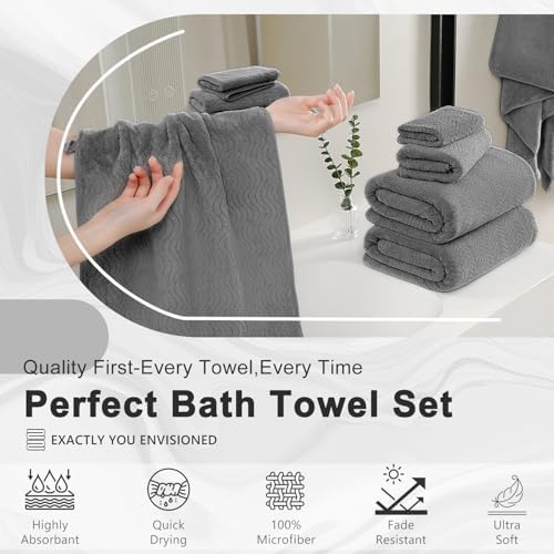 4 Pack Washcloths Set 13"x13",Grey Towel Set for Bathroom,Highly Absorbent & Quick Dry Premium Towel for Daily Use,Soft Microfiber Multipurpose Washcloths Towel Set for Hotel, Spa,Shower,Gym