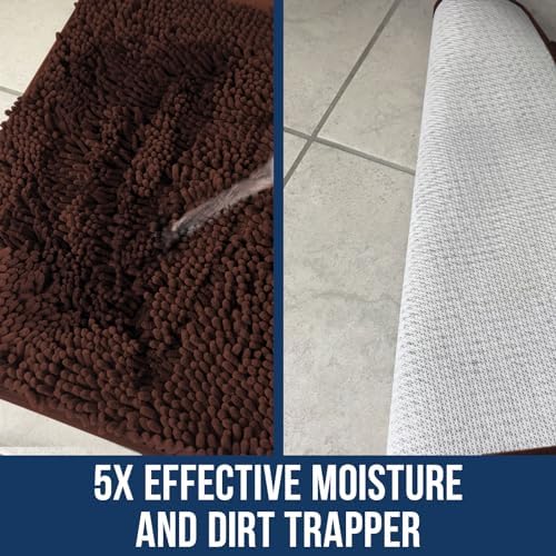 Muddy Mat® | Chenille Bathroom Rugs Quick Dry Microfiber Mats Non Slip Washable, Extra Thick, Soft and Highly Absorbent Bath Mats for Bathroom, Kitchen, and Shower Floor - Brown 24"x35"