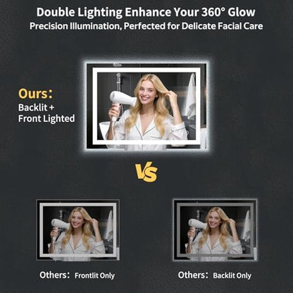 24"x42" LED Bathroom Mirror with Lights, Anti-Fog, Backlit+Frontlit