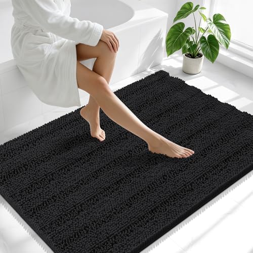 Smiry Thick Chenille Large Bathroom Runner Rugs 47x32, Soft Bath Mat, Black
