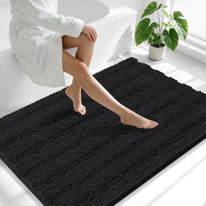 Smiry Thick Chenille Large Bathroom Runner Rugs 47x32, Soft Bath Mat, Black