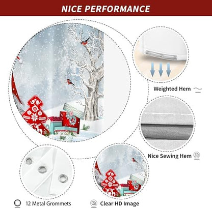 Winter Christmas Shower Curtain for Bathroom 72W*72H Inch Cute Gnome Cardinals Snowflake Snowy Bird Forest Holiday Decorations Bathtub Decor Waterproof Polyester Fabric Set