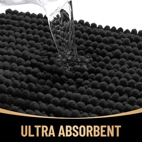 OLANLY Thick Chenille Large Bathroom Rugs 59x35, Absorbent Bath Mat, Black