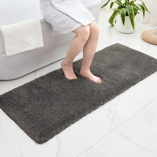 Disolla Bathrom Runner Rug 24x70 - Extra Large Soft Plush Bath Mat, Thick Long Non-Slip Shaggy Floor Mat, Ultra-Absorbent for Master Bathroom Vanity, Dark Grey