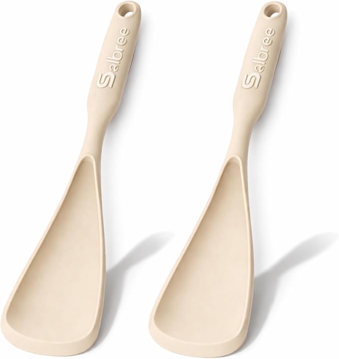 Silicone Spoon Spatula for Cooking - Multifunction Scoop Spatula Spoonula - Heat Resistant Cooking Spoon for Nonstick Cookware - Large Silicone Kitchen Spoon - Seamless Design (Khaki,2pcs)