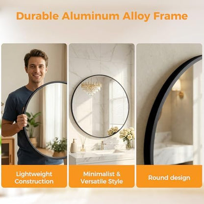 Sweetcrispy Round Bathroom Wall Mirror, Vanity Mirror, 20 Inch