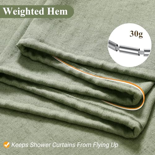 Naturoom Linen Shower Curtain 84 Inch Long for Bathroom Sage Green 1 Panel