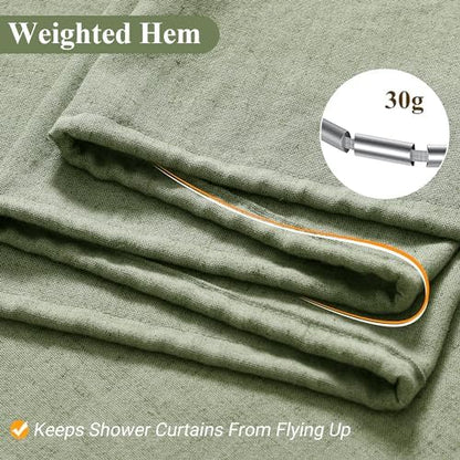 Naturoom Linen Shower Curtain 84 Inch Long for Bathroom Sage Green 1 Panel