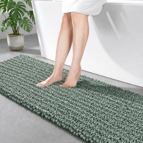 Disolla Sage Green Bathroom Runner Rug 24x70 Inch - Extra Long Chenille Bath Mat, Luxury Shaggy Plush Absorbent Rug, Non-Slip Large Runner for Floor and Laundry Room