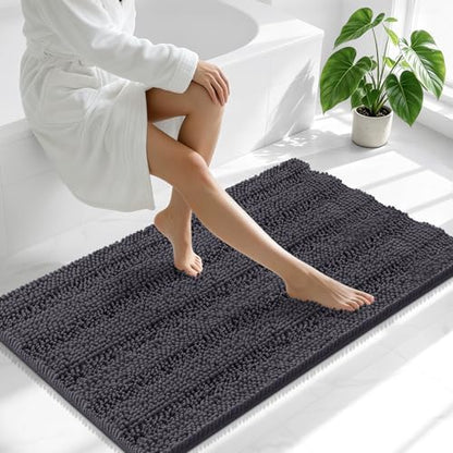 Smiry Thick Chenille Large Bathroom Runner Rugs 40x24, Bath Mat, Dark Grey