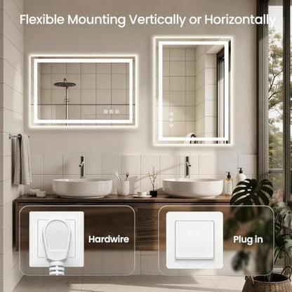 40"x36" LED Bathroom Mirror with Anti-Fog, Backlit & Front Lights, Memory