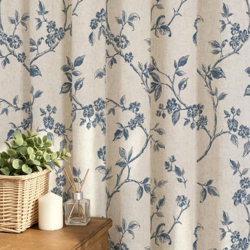 MitoVilla Extra Long Linen Floral Shower Curtain for Bathroom,72 x 84