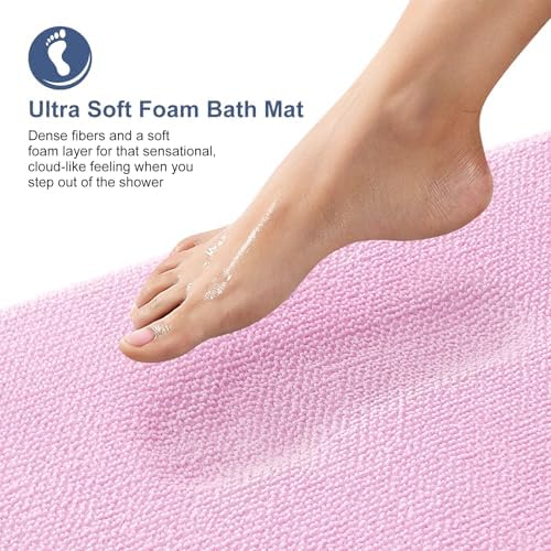 OLANLY Thick Memory Foam Small Bathroom Rug 24x16, Absorbent Bath Mat, Pink