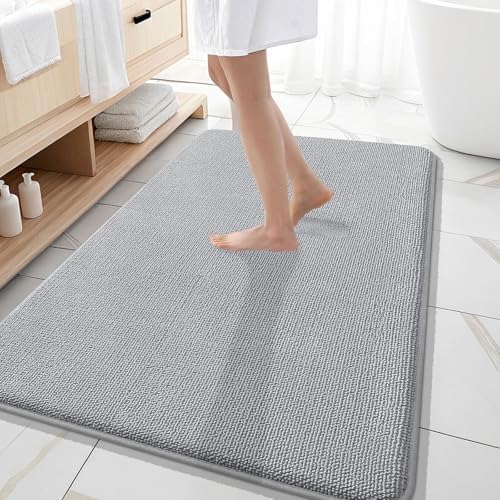 OLANLY Memory Foam Large Bathroom Rug 59x35, Absorbent Bath Mat, Light Grey