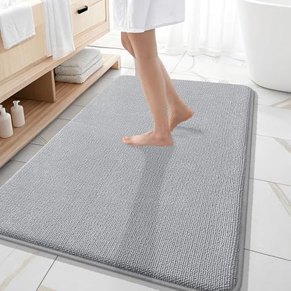 OLANLY Memory Foam Large Bathroom Rug 59x35, Absorbent Bath Mat, Light Grey