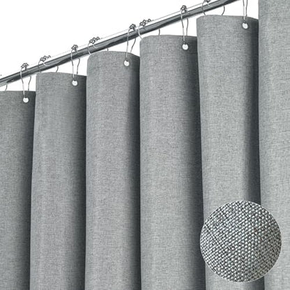 BTTN 48x72 Linen Textured Waterproof Fabric Shower Curtain Set, Grey/Gray