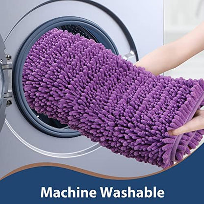 Luxury Chenille Lavender Bathroom Rugs Sets 2 Piece, Thickened Hot Melt Rubber Bottom Bath Mats for Bathroom Non Slip,Bath Rugs Quick Dry Machine Washable for Shower Mat (47"x17"+17"x24")
