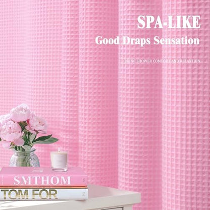 Waffle Weave Shower Curtain Heavyweight Cotton Fabric Pink 72Wx72L