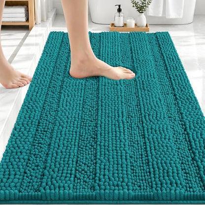 OLANLY Thick Bathroom Rugs 30x20, Chenille Striped Bath Rugs, Deep Lake