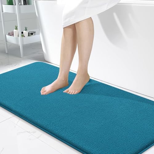 OLANLY Memory Foam Bathroom Runner Rugs 47x24, Long Bath Mats, Peacock Blue