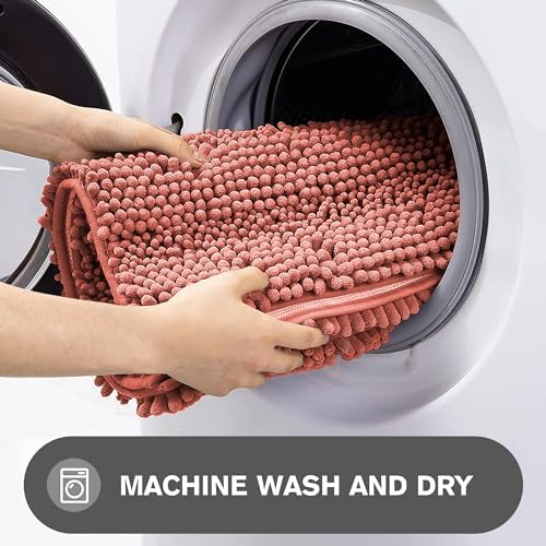 Coral Bathroom Rugs – Absorbent and Washable Bath Mat, Non-Slip, Thick Soft Chenille Bath Rugs for Bathroom Floor, Shower, Sink - 24" x 36"
