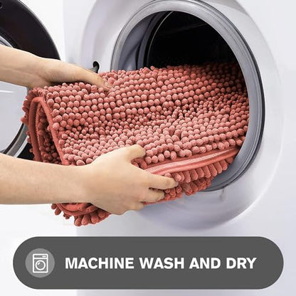 Coral Bathroom Rugs – Absorbent and Washable Bath Mat, Non-Slip, Thick Soft Chenille Bath Rugs for Bathroom Floor, Shower, Sink - 24" x 36"